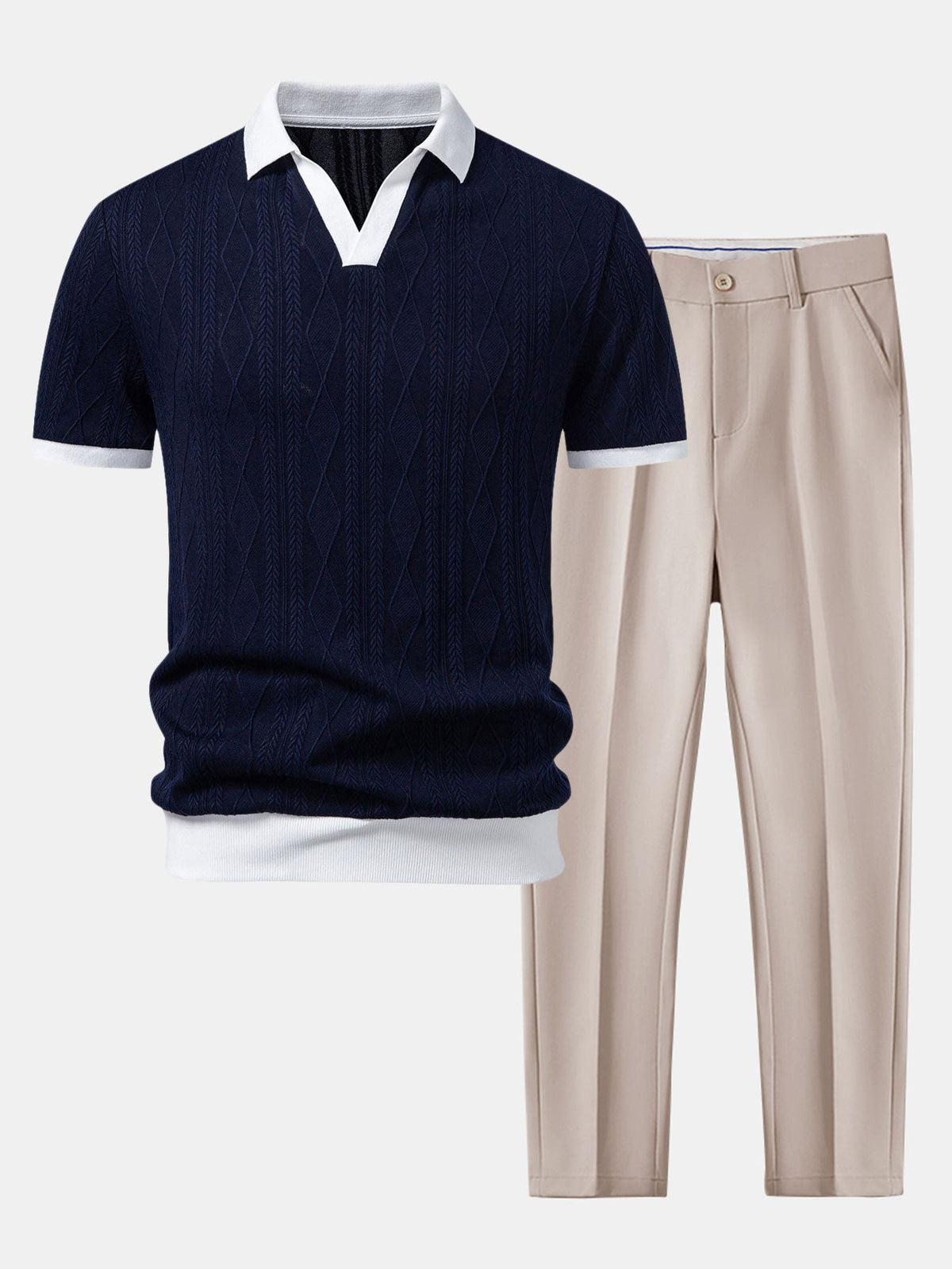 Polo mit geometrischem Jacquardmuster und Slim Fit Hose in schmaler Passform
