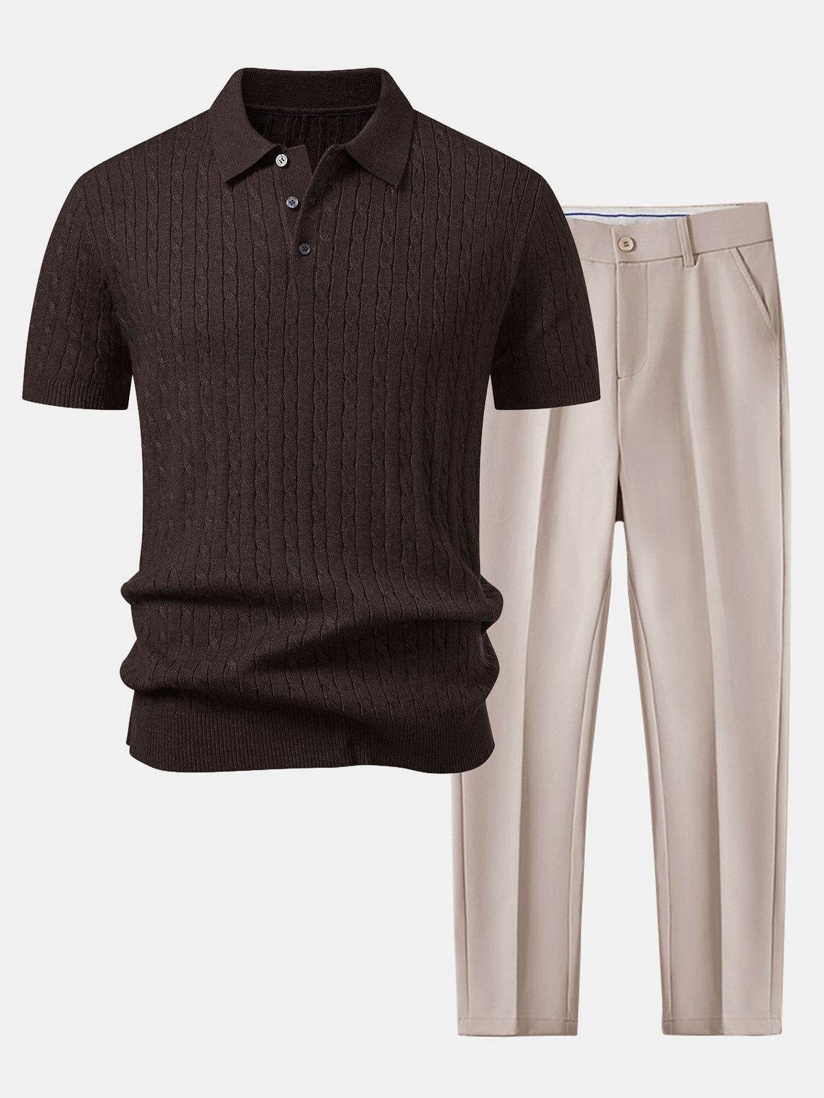 Jacquard Strick-Polo mit gedrehtem Design & Slim Fit Hose