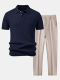 Jacquard Strick-Polo mit gedrehtem Design & Slim Fit Hose