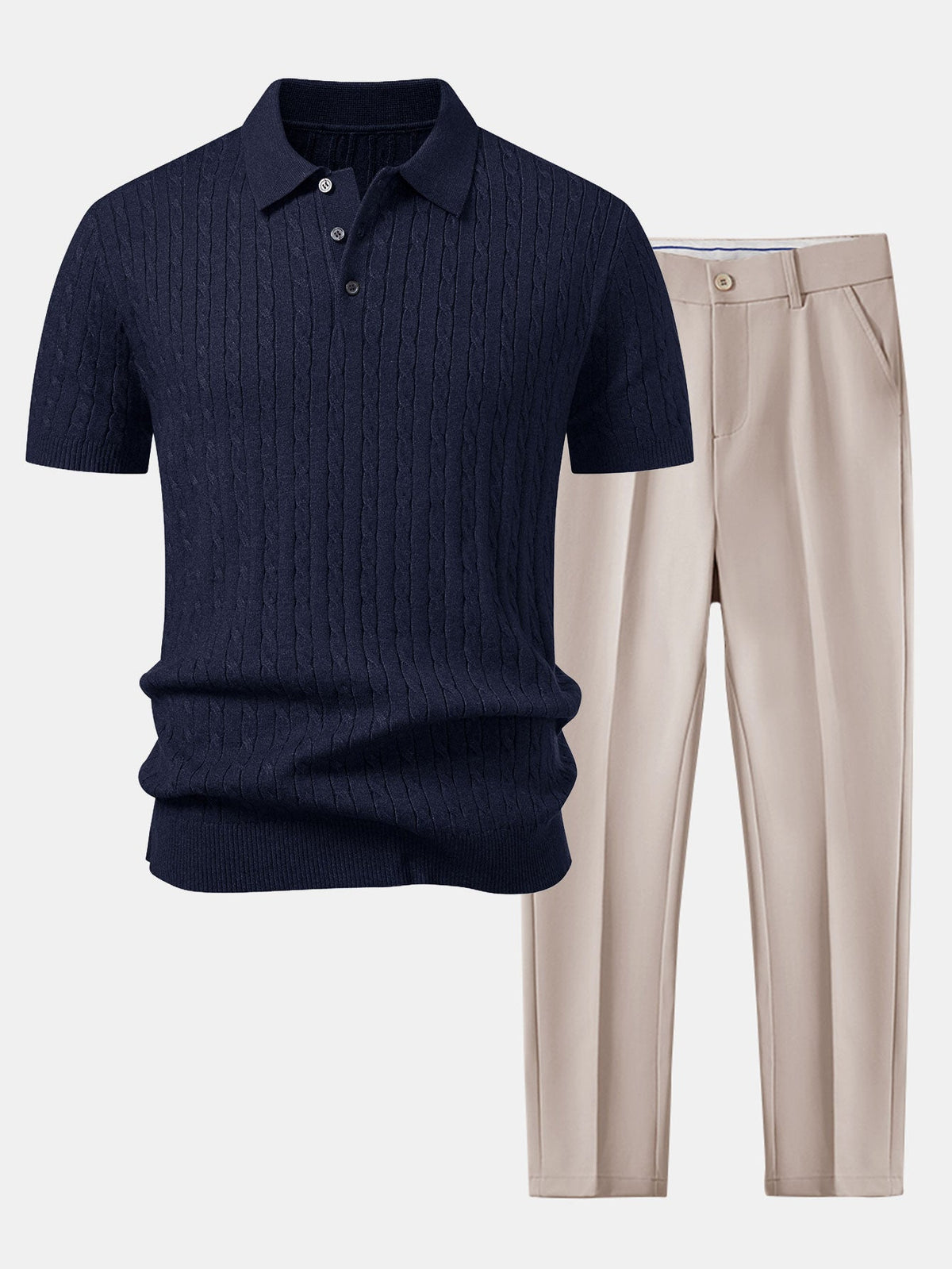 Jacquard Strick-Polo mit gedrehtem Design & Slim Fit Hose