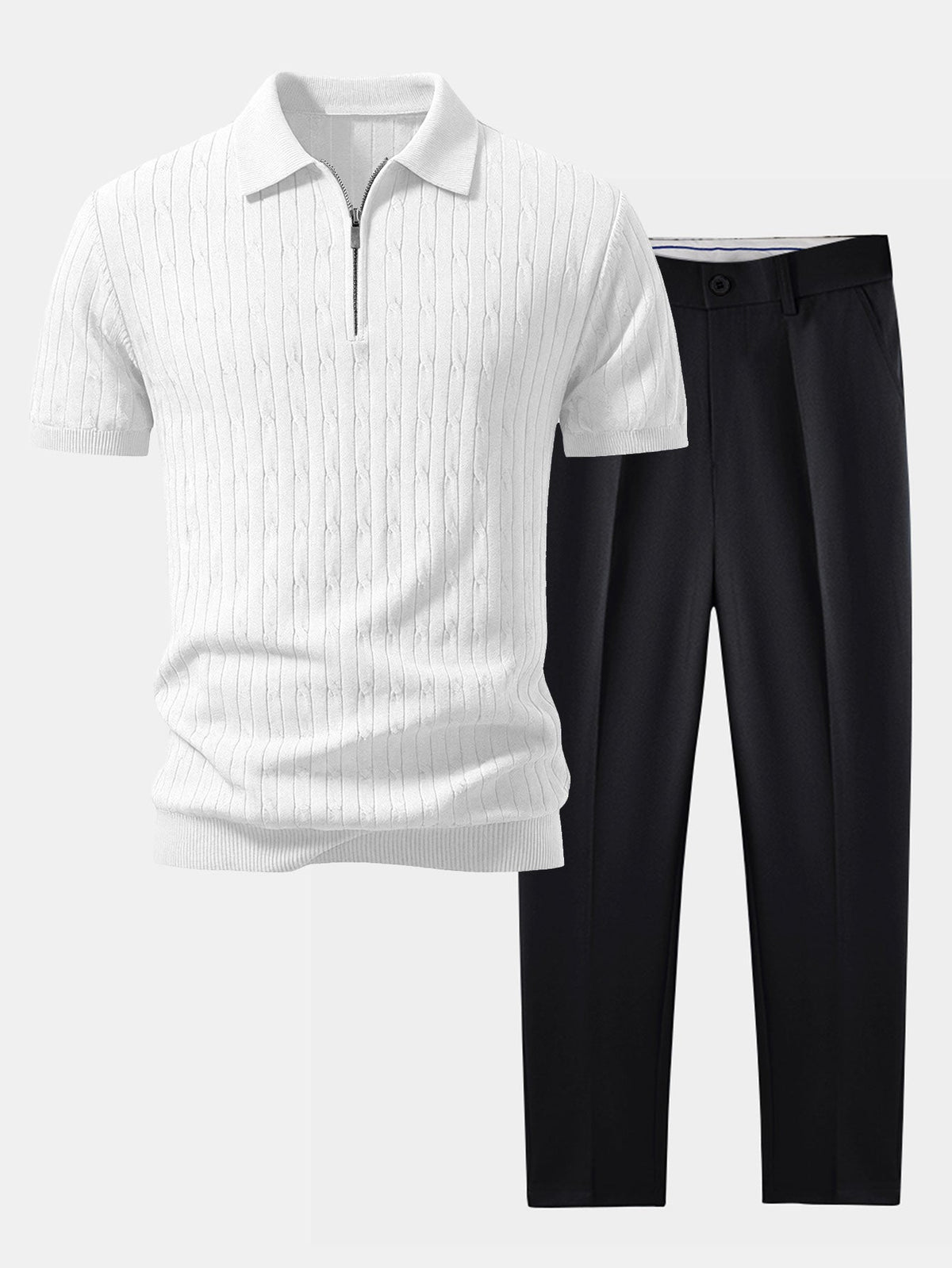 Twisted Jacquard Knit Polo & Slim Fit Tapered Pants