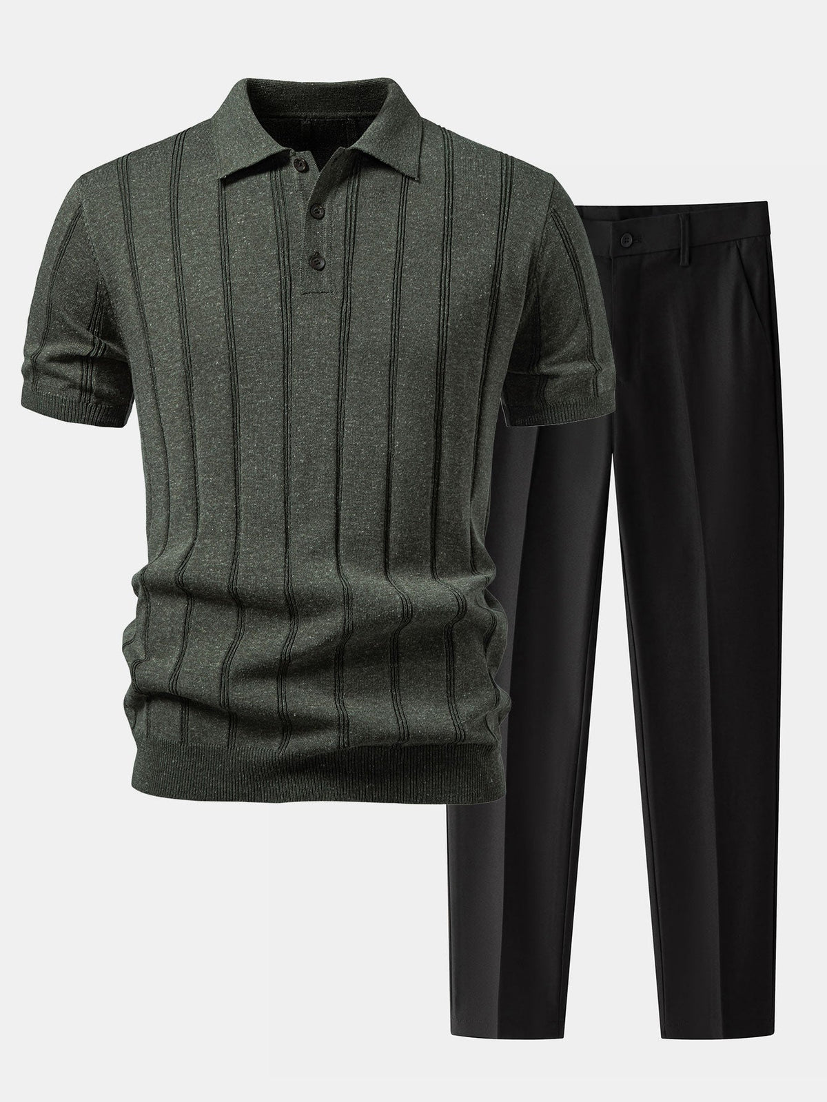Gestreiftes Leinen-Polo mit Rippstrick und Slim Fit Tapered Hose