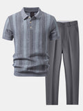 Gestreiftes strukturiertes Strick-Polo mit Slim Fit tapered Hose