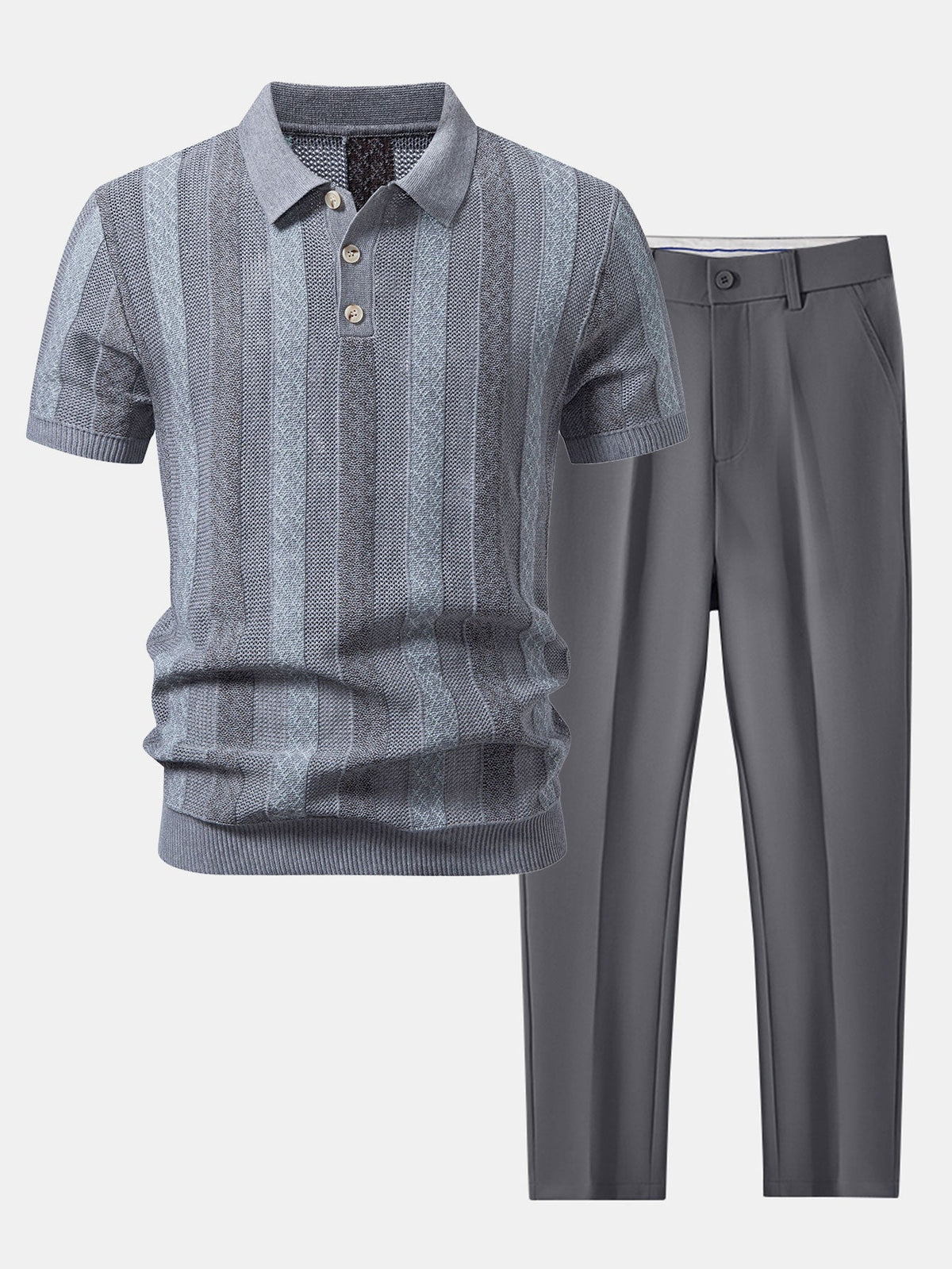 Gestreiftes strukturiertes Strick-Polo mit Slim Fit tapered Hose
