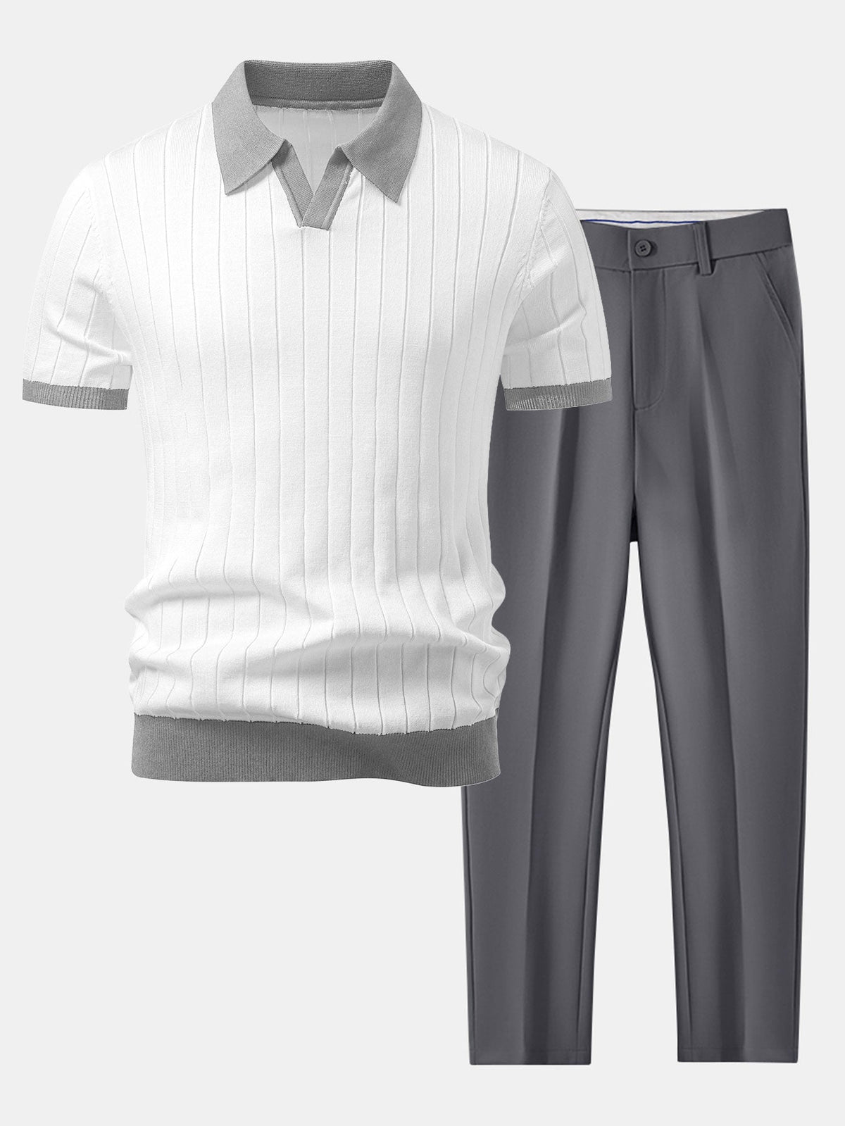 Kontrastbiesen Polo mit Johnny-Kragen & Slim Fit Tapered Hose