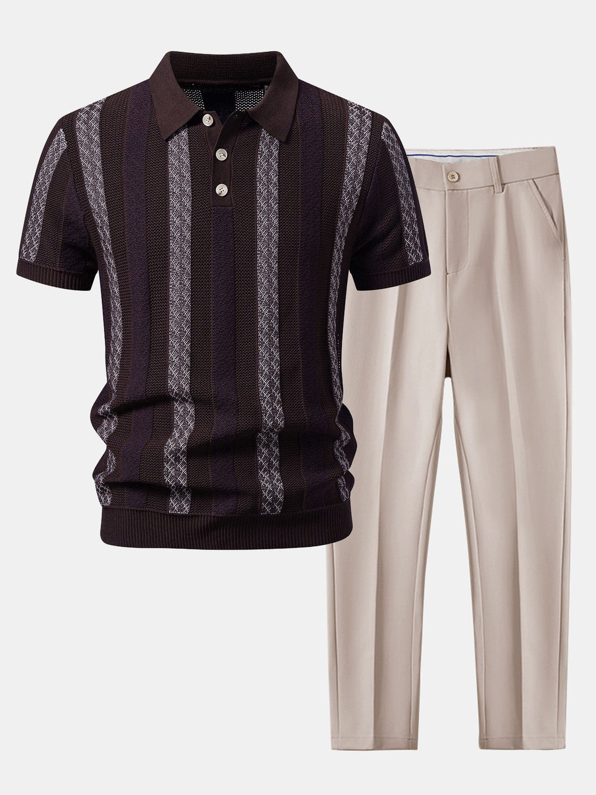 Gestreiftes strukturiertes Strick-Polo mit Slim Fit tapered Hose