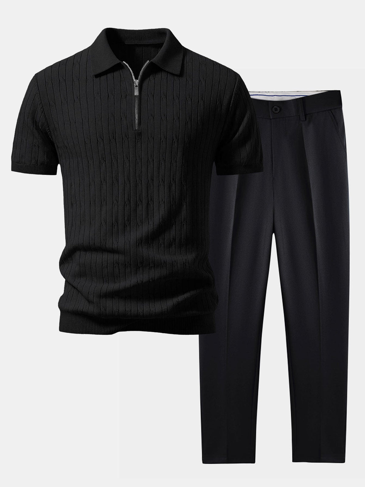 Twisted Jacquard Knit Polo & Slim Fit Tapered Pants