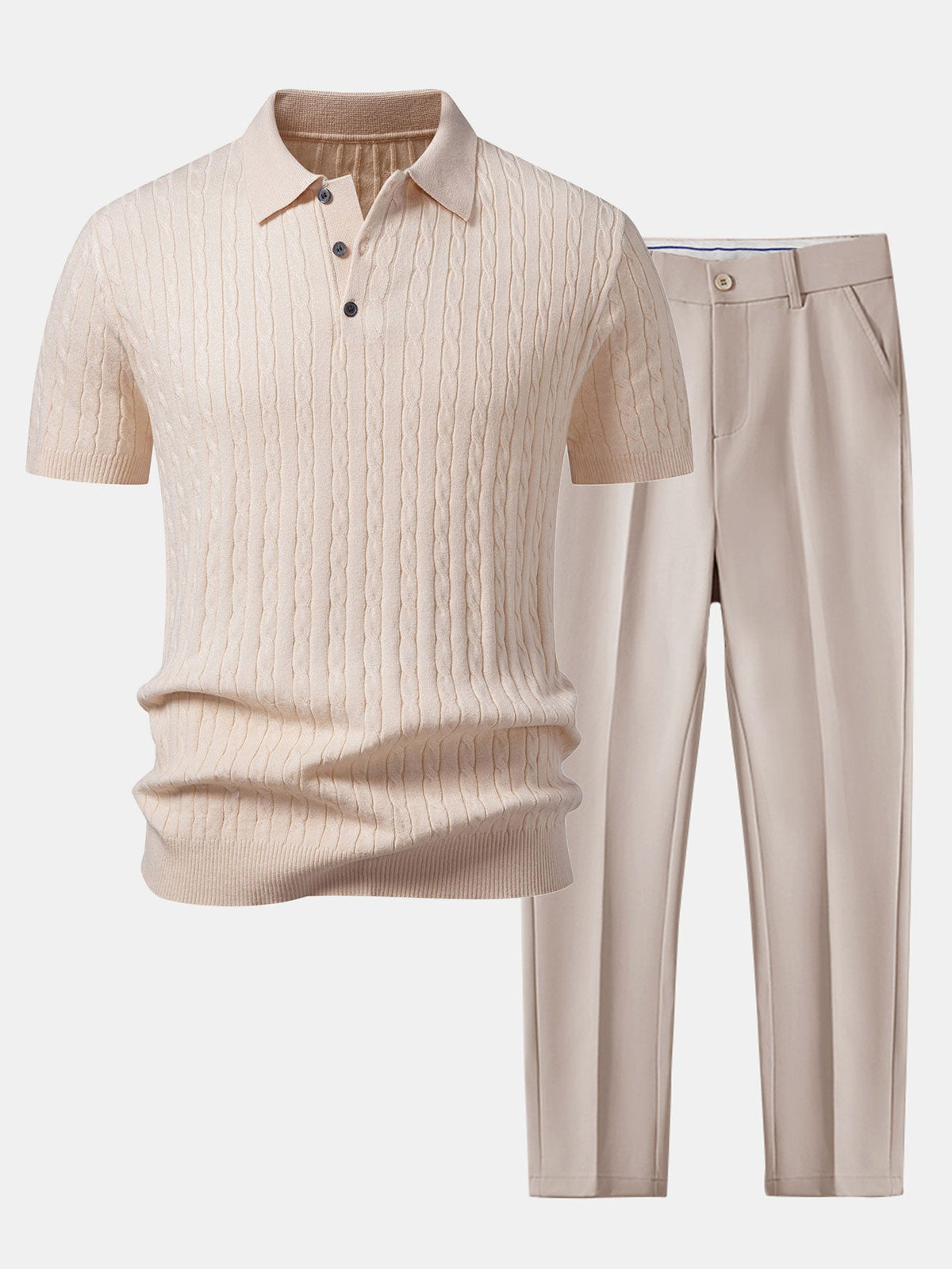 Jacquard Strick-Polo mit gedrehtem Design & Slim Fit Hose