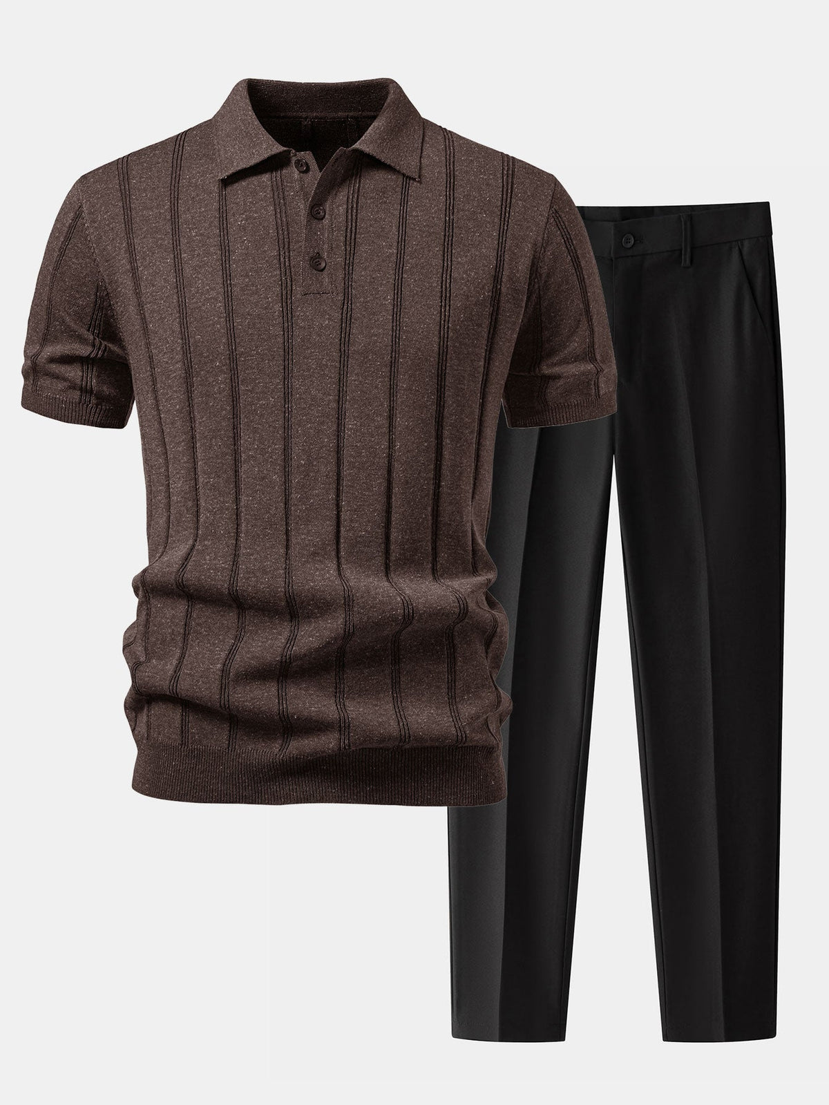 Gestreiftes Leinen-Polo mit Rippstrick und Slim Fit Tapered Hose