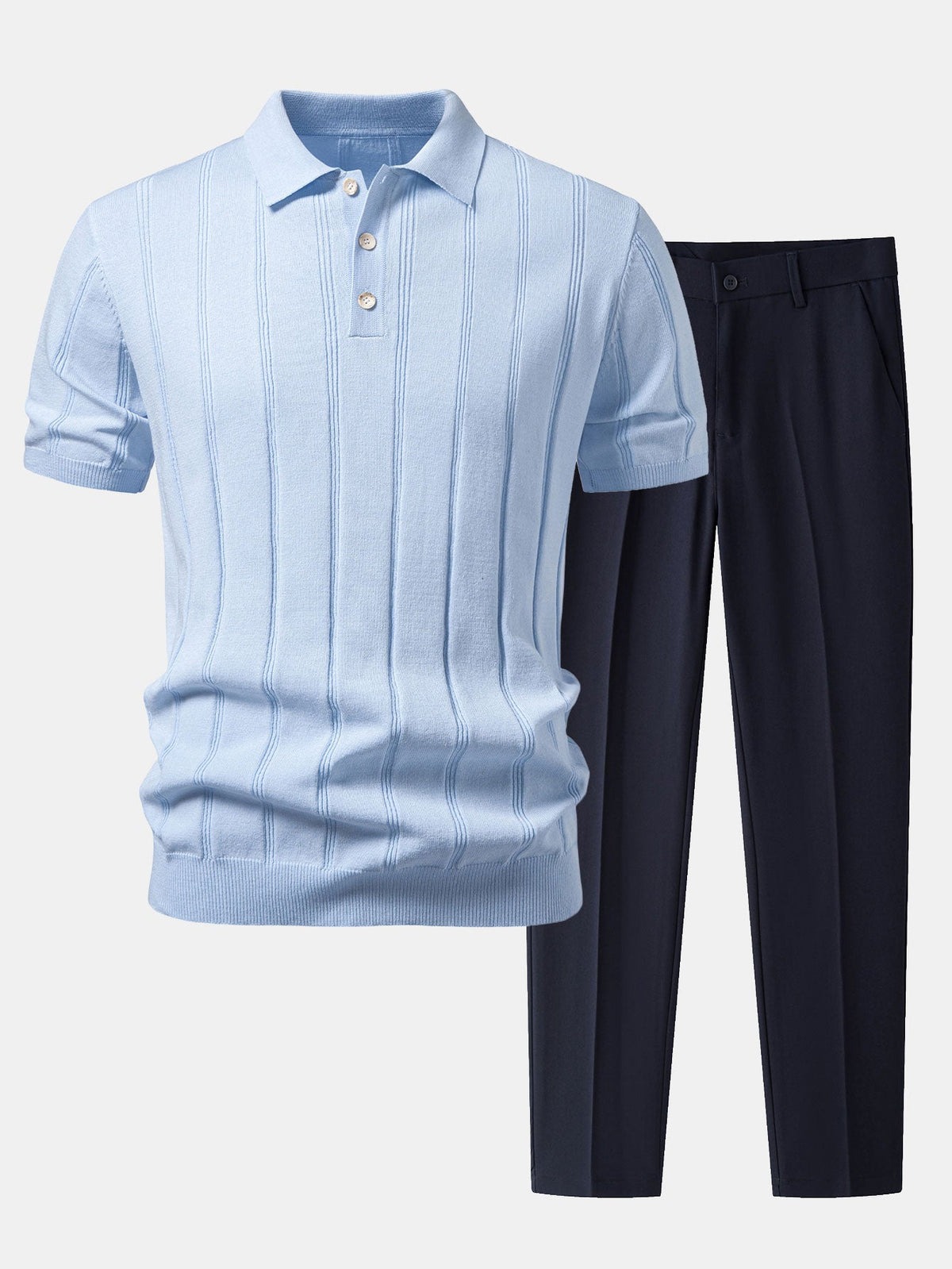 Gestreiftes Leinen-Polo mit Rippstrick und Slim Fit Tapered Hose
