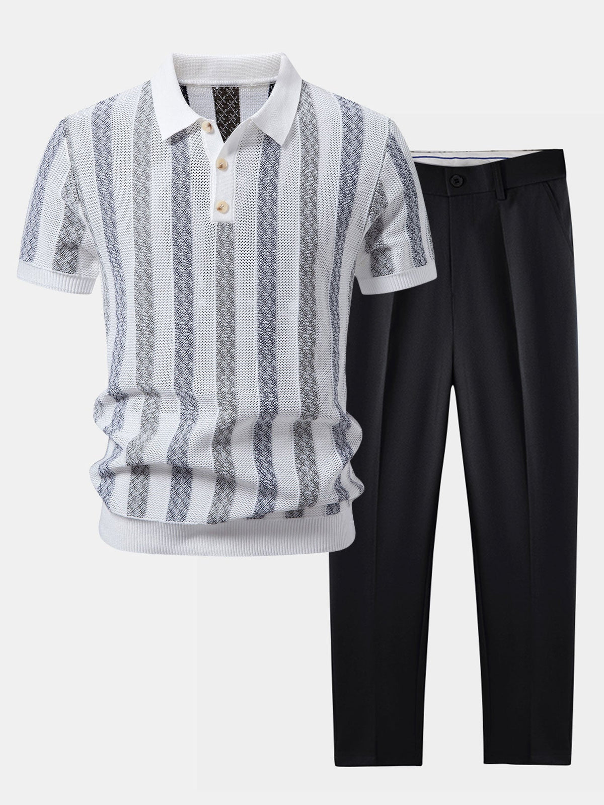 Gestreiftes strukturiertes Strick-Polo mit Slim Fit tapered Hose