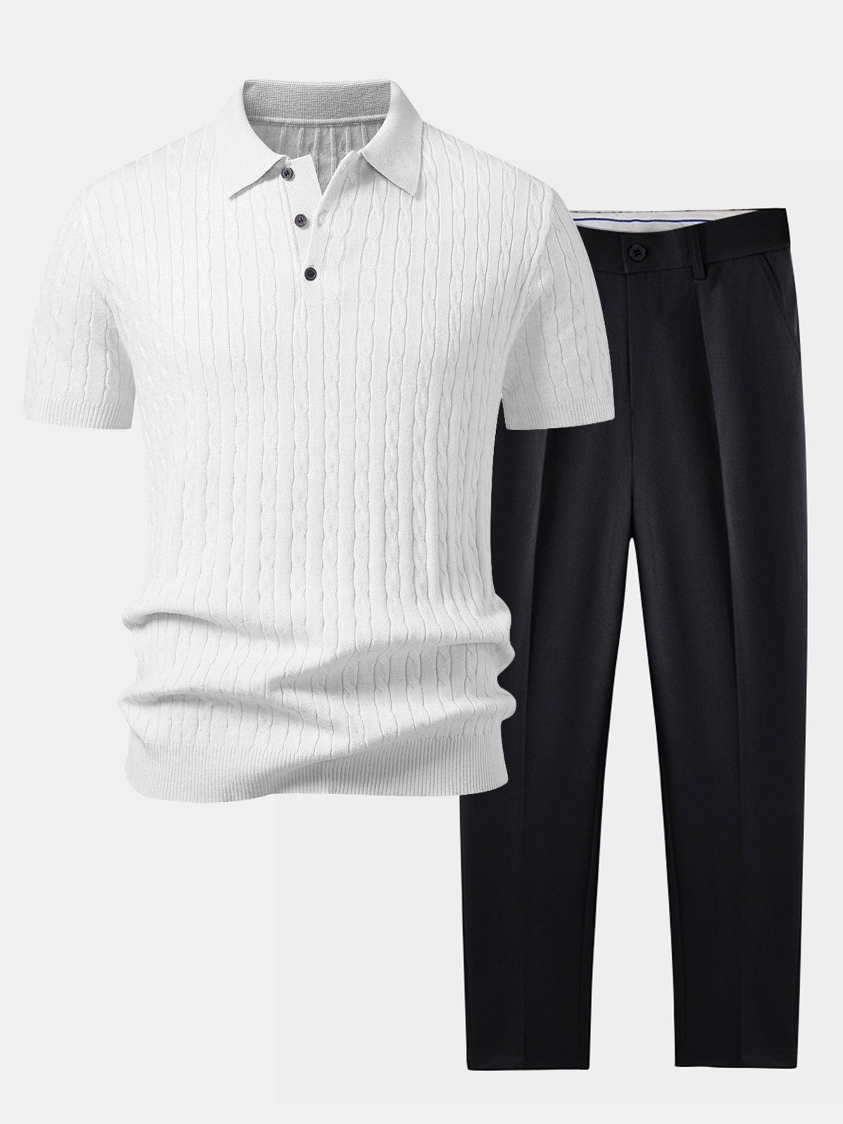 Jacquard Strick-Polo mit gedrehtem Design & Slim Fit Hose
