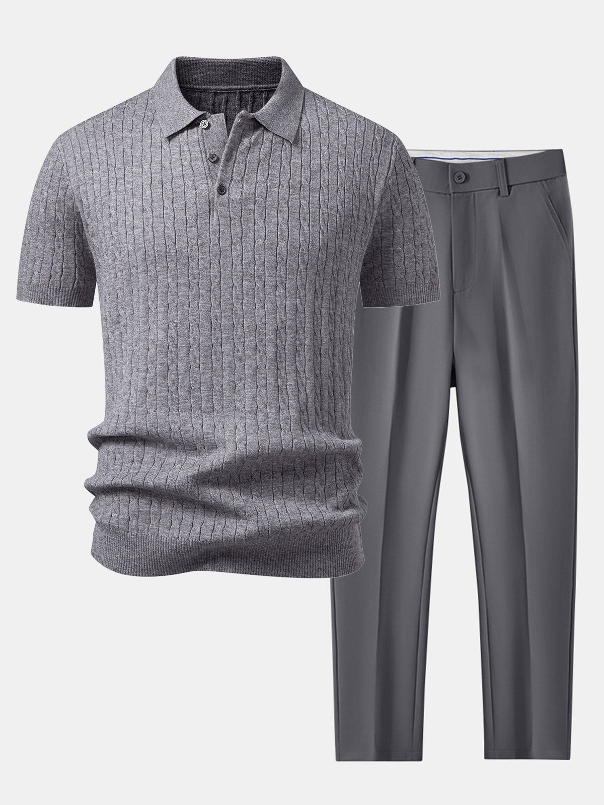Jacquard Strick-Polo mit gedrehtem Design & Slim Fit Hose