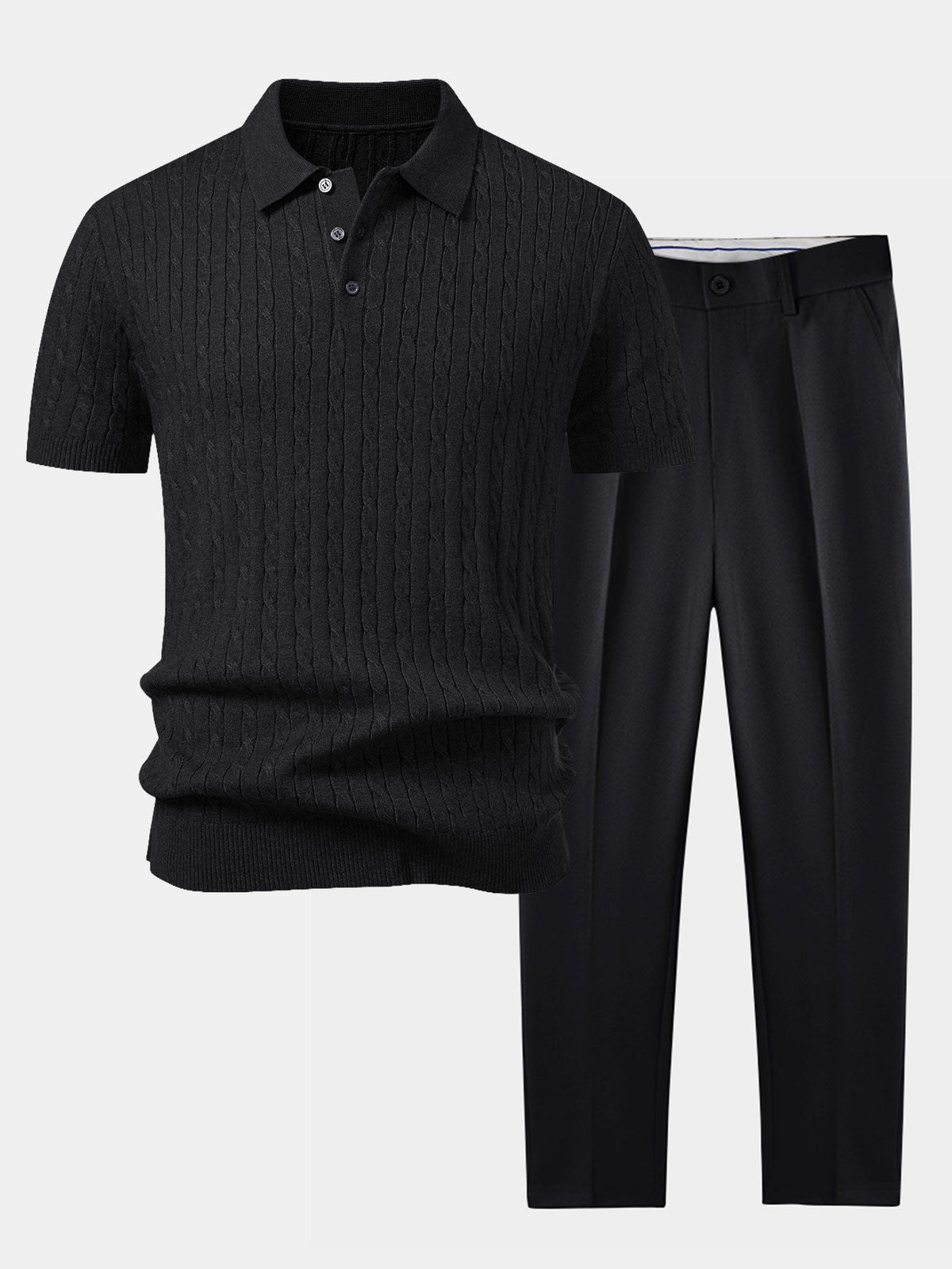 Jacquard Strick-Polo mit gedrehtem Design & Slim Fit Hose