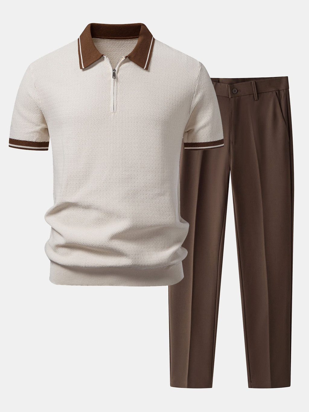 Kontrast-Reißverschluss Strickpolo mit Slim Fit Tapered Hose