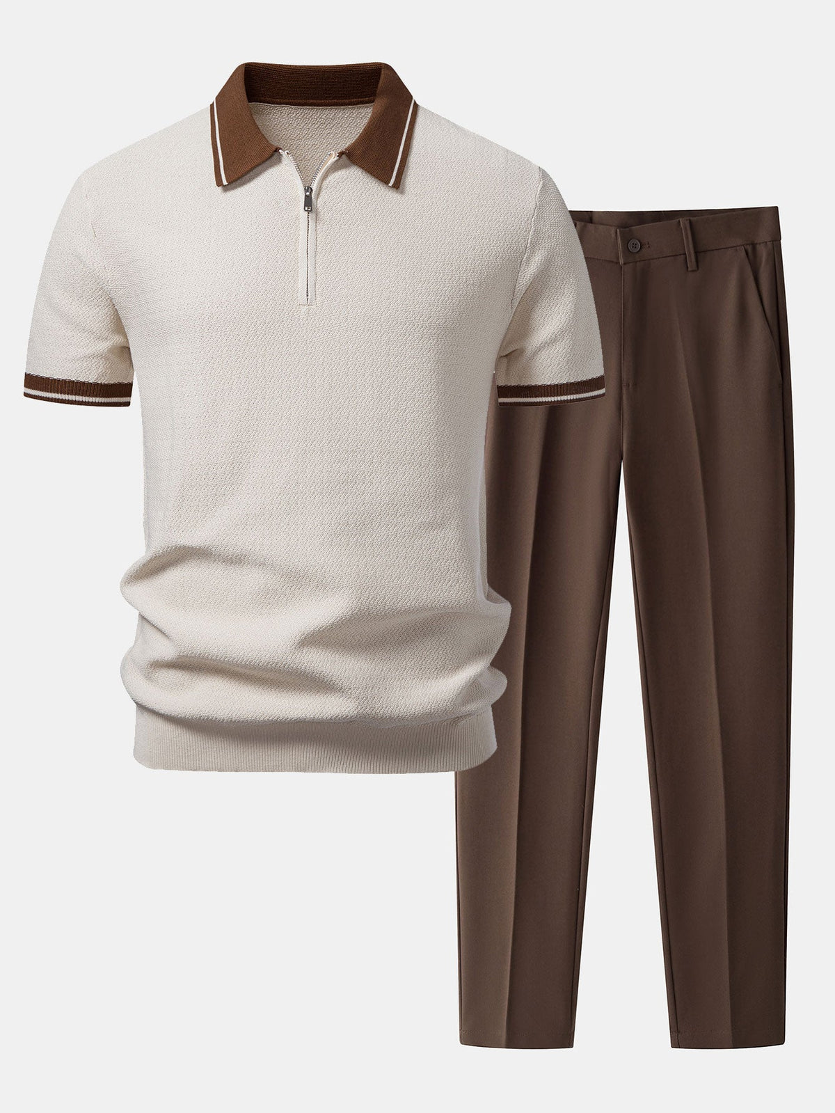 Kontrast-Reißverschluss Strickpolo mit Slim Fit Tapered Hose