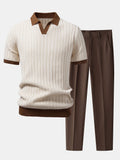 Kontrastreiches Strukturiertes Johnny-Kragen Polo mit Slim Fit Tapered Hose