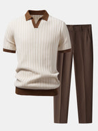 Kontrastreiches Strukturiertes Johnny-Kragen Polo mit Slim Fit Tapered Hose