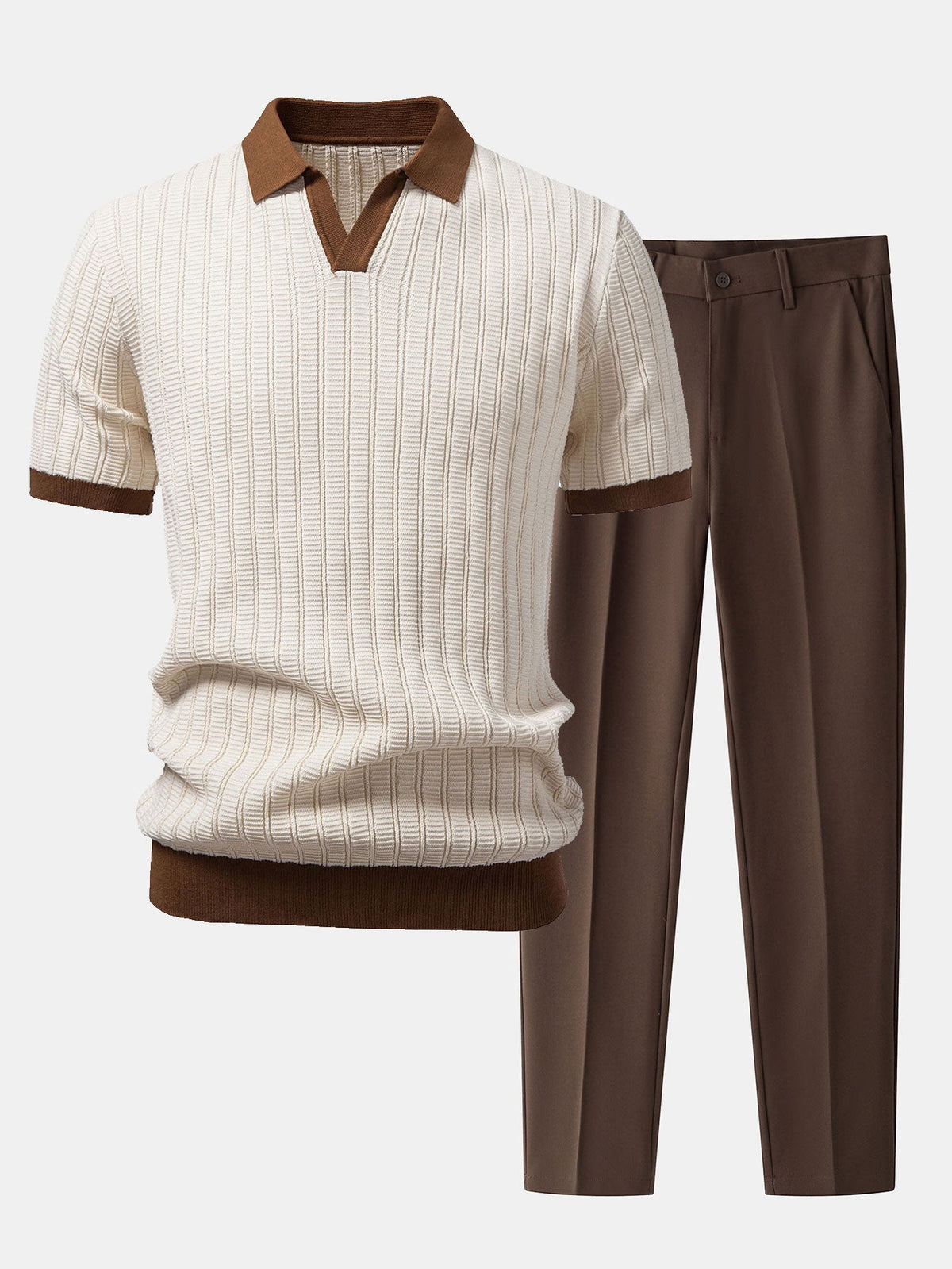 Kontrastreiches Strukturiertes Johnny-Kragen Polo mit Slim Fit Tapered Hose