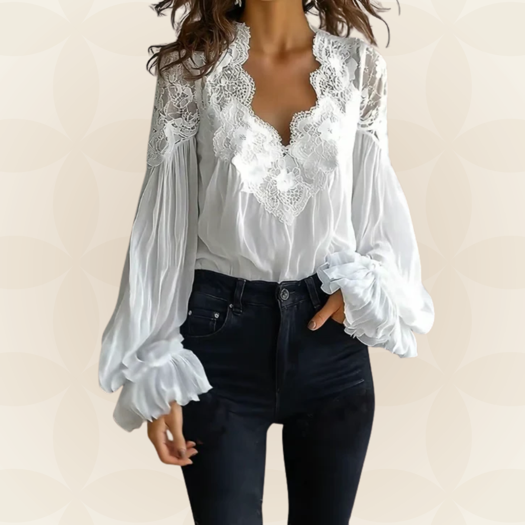 Marjo - Bluse mit floraler Spitze und Ballonärmeln