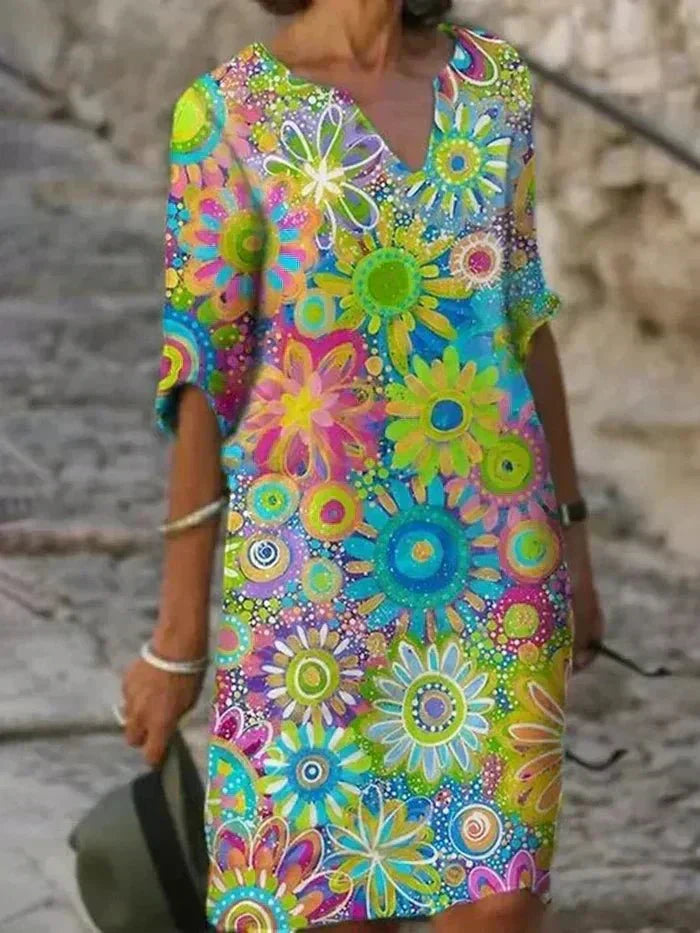 Nira | Strahlendes Blumen-Midi-Kleid