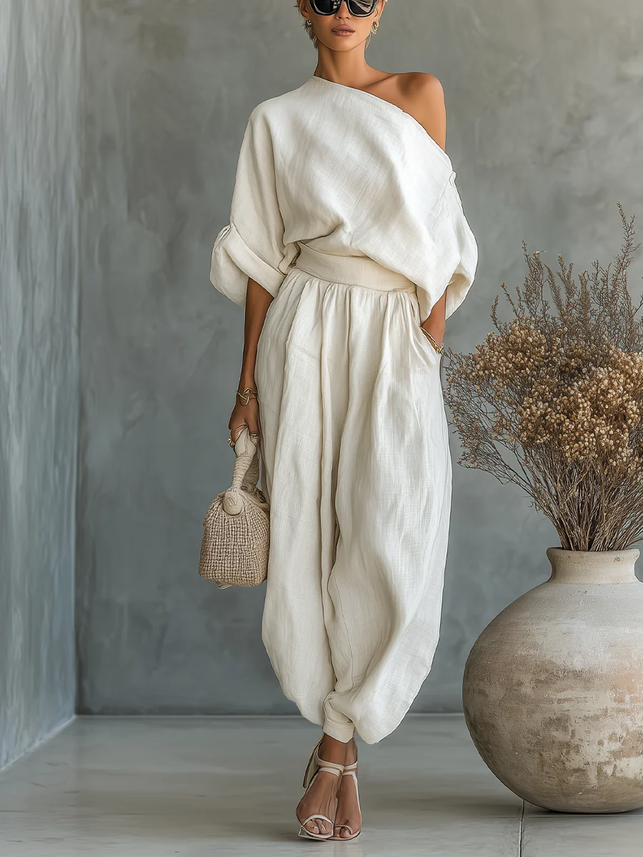 Sophie Off-Shoulder Top und Schmal geschnittene Hose Set
