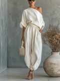 Sophie Off-Shoulder Top und Schmal geschnittene Hose Set