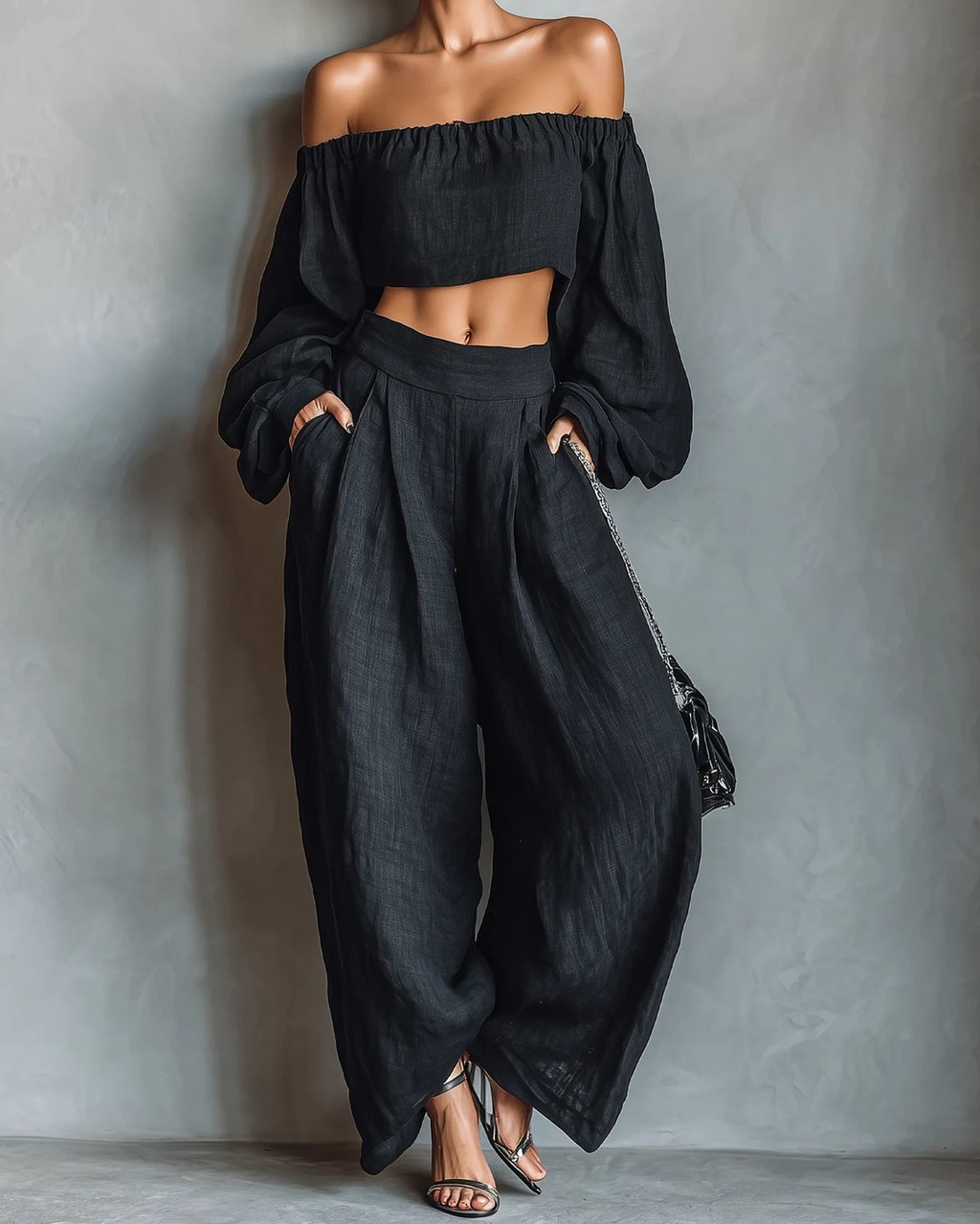 Tessy – Off-Shoulder-Set mit weitem Hosenbein