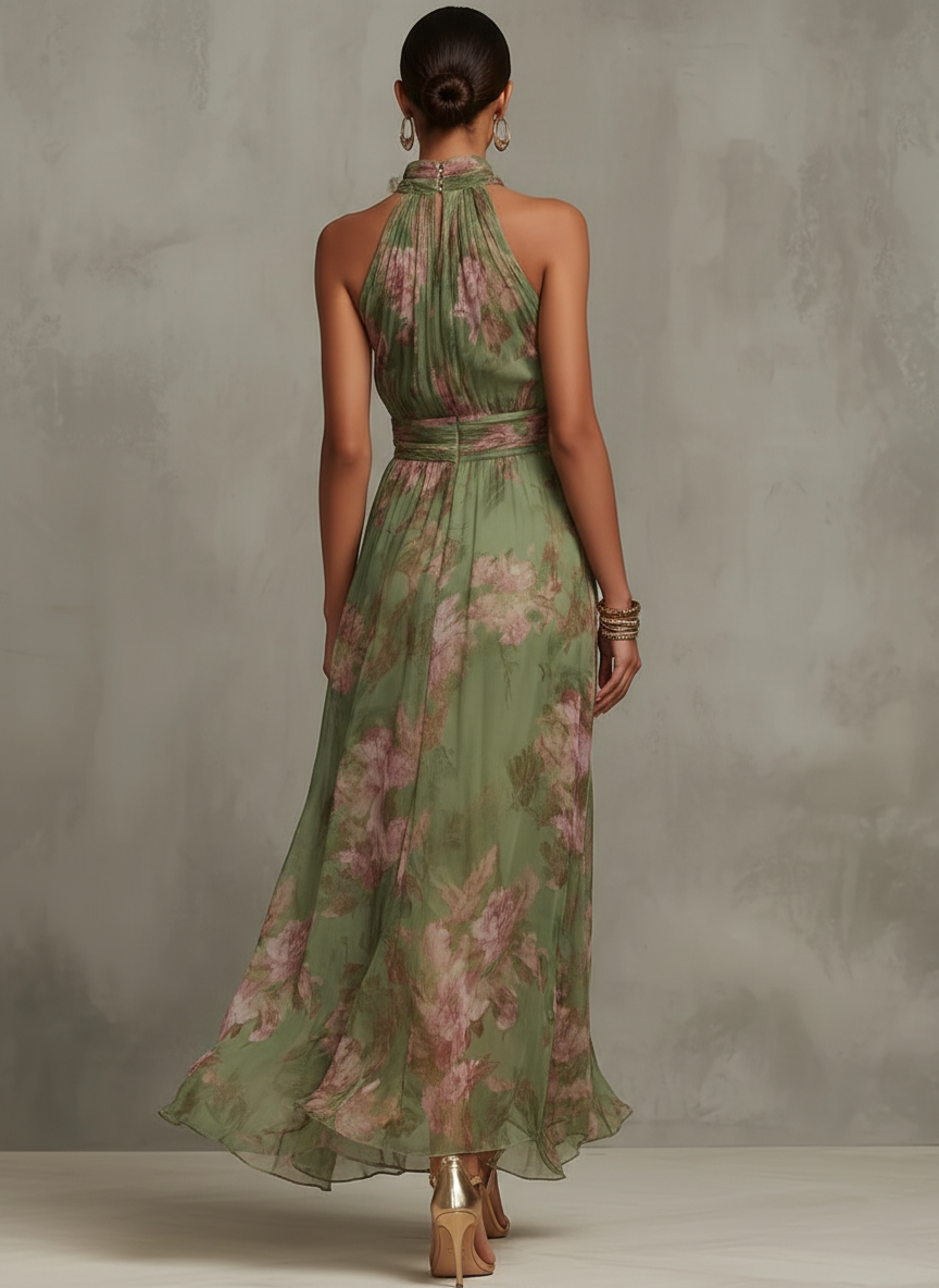 Livia | Elegantes Maxikleid mit floralem Design und Halterträgern