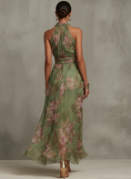 Livia | Elegantes Maxikleid mit floralem Design und Halterträgern