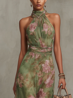 Livia | Elegantes Maxikleid mit floralem Design und Halterträgern
