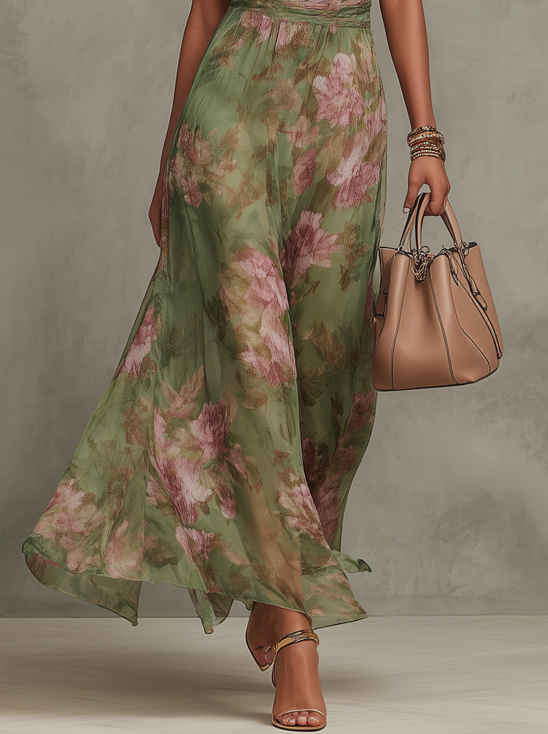 Livia | Elegantes Maxikleid mit floralem Design und Halterträgern