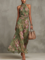 Livia | Elegantes Maxikleid mit floralem Design und Halterträgern