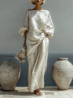 Isabella Texturiertes Oberteil und Weite-Hosen Set