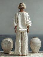 Isabella Texturiertes Oberteil und Weite-Hosen Set