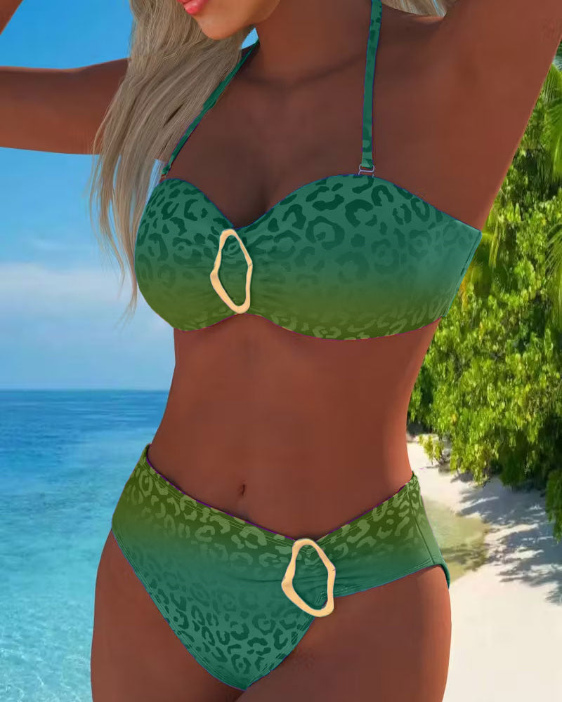 Sofia | Gradient Leopard Print Halterneck Swimsuit