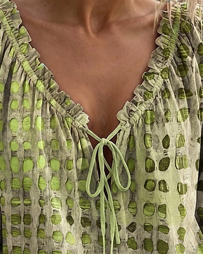 Lena | Blouse with Polka Dot Pattern and Lace-Up Detail