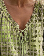 Lena | Blouse with Polka Dot Pattern and Lace-Up Detail