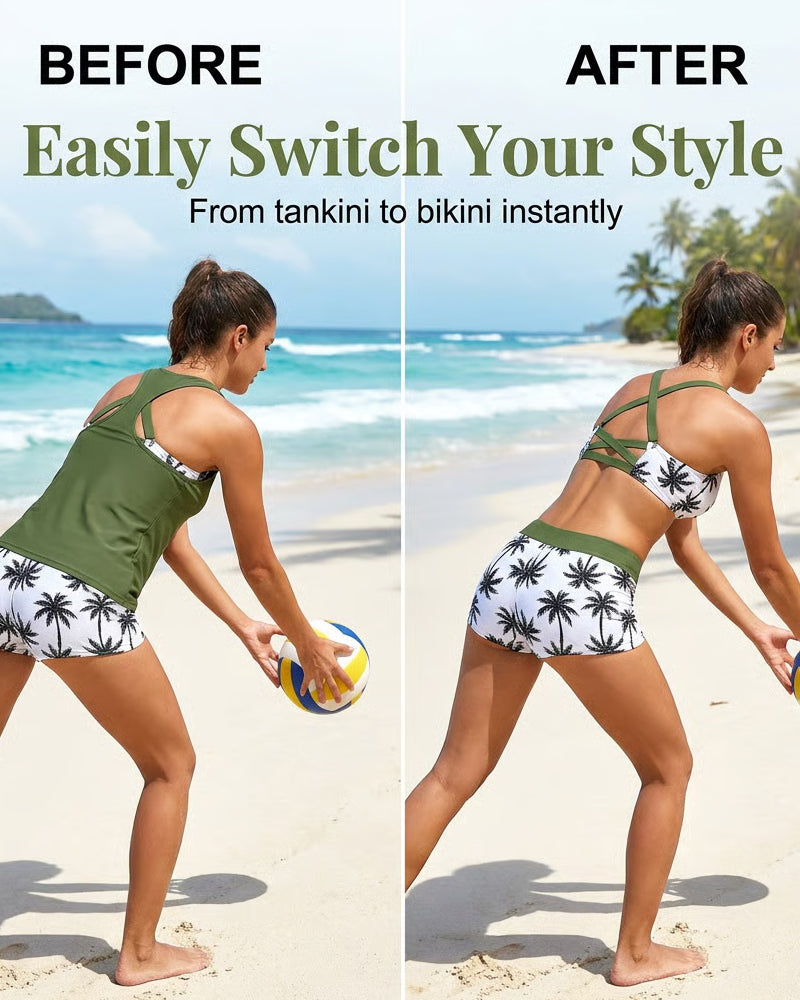 Crisscross Ärmelloses Top mit Bedeckung + Bedruckte Hose mit Kordeldruck