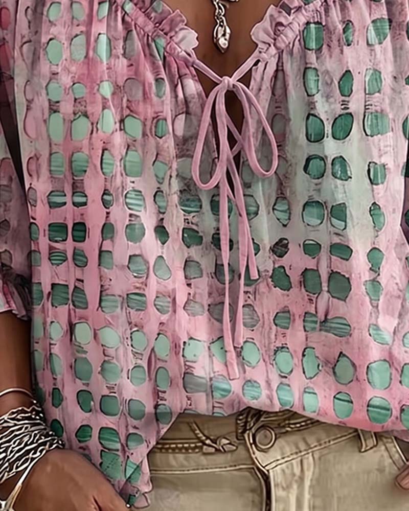 Lena | Blouse with Polka Dot Pattern and Lace-Up Detail