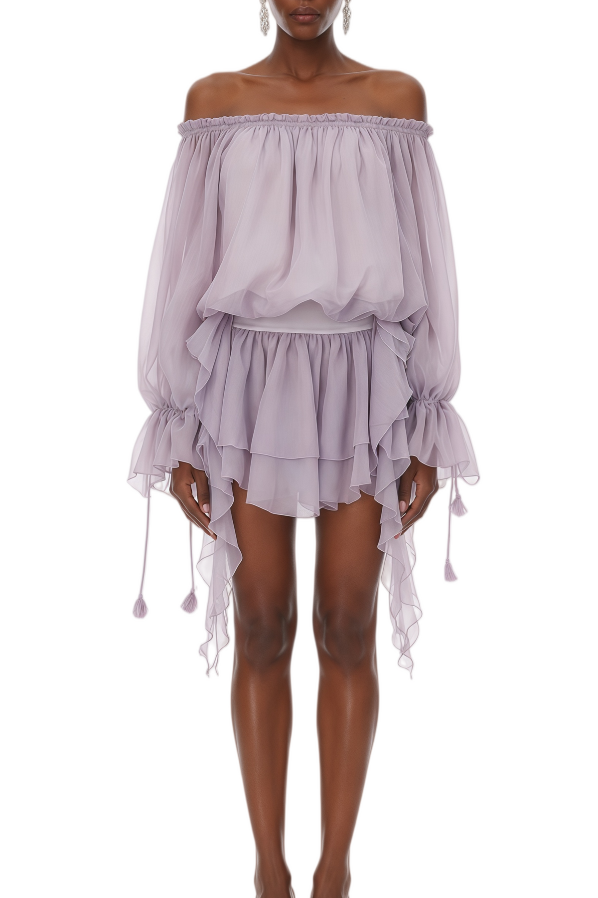 Salome Lilac Ruffled Blouse and Skirt Set