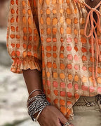 Lena | Blouse with Polka Dot Pattern and Lace-Up Detail