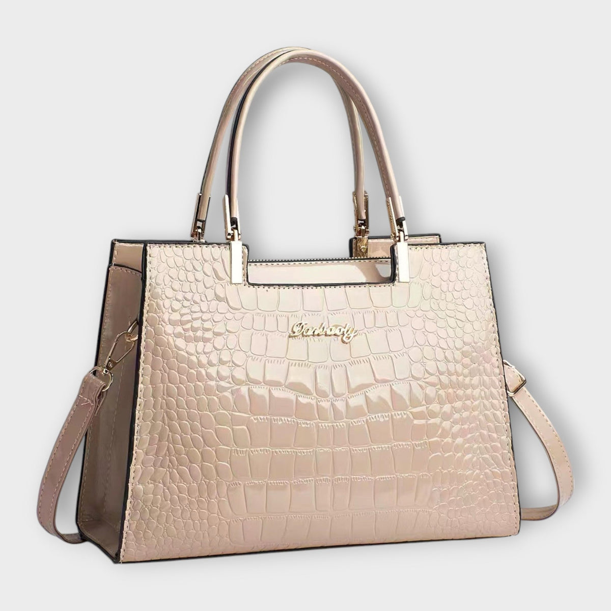 Olivia - Handtasche mit glänzender Krokodilprägung