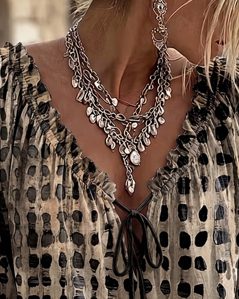 Lena | Blouse with Polka Dot Pattern and Lace-Up Detail