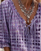 Lena | Blouse with Polka Dot Pattern and Lace-Up Detail