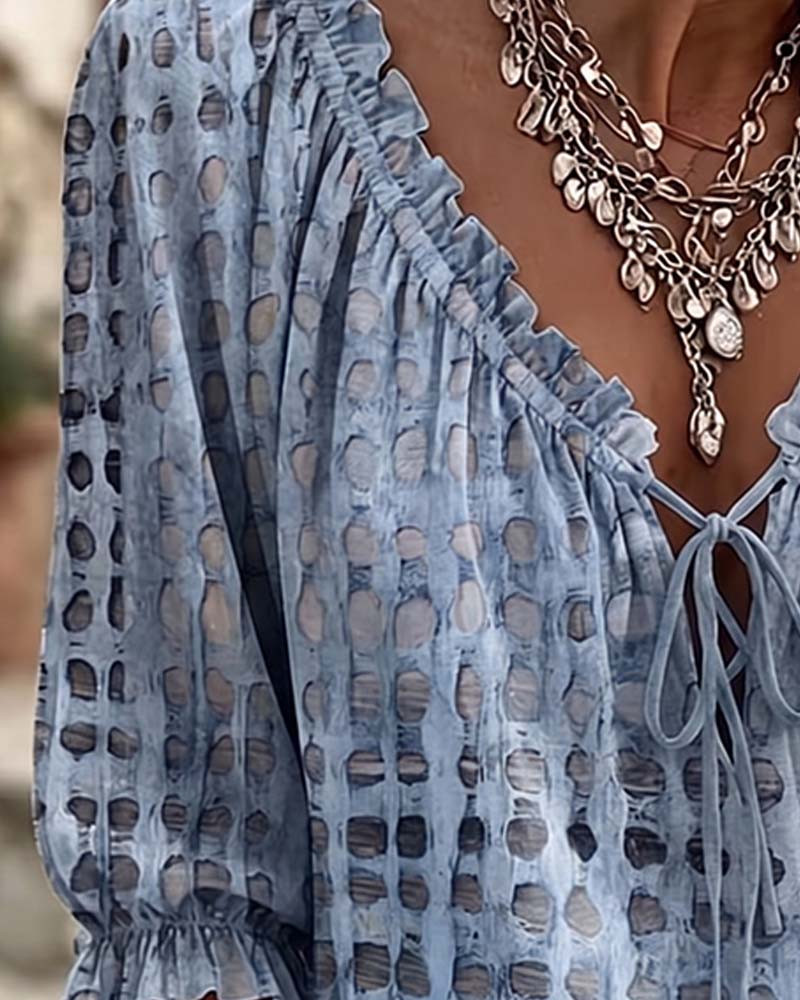 Lena | Blouse with Polka Dot Pattern and Lace-Up Detail