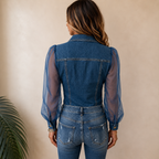 Carmen | Elegante Bluse im Denim-Look