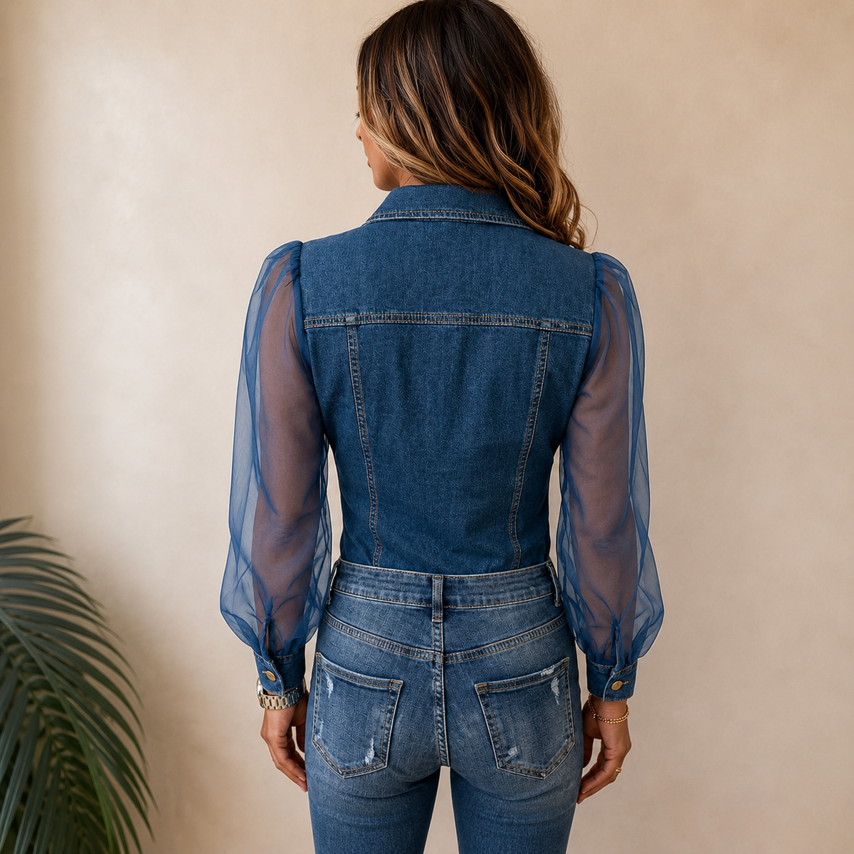 Carmen | Elegante Bluse im Denim-Look