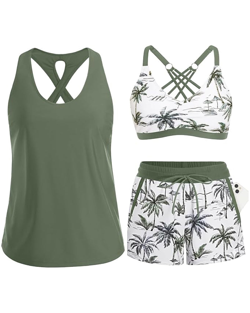 Crisscross Ärmelloses Top mit Bedeckung + Bedruckte Hose mit Kordeldruck