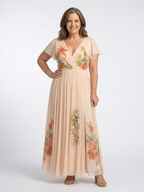 Calista | Kurzarm Maxi Kleid mit V-Ausschnitt und Falten
